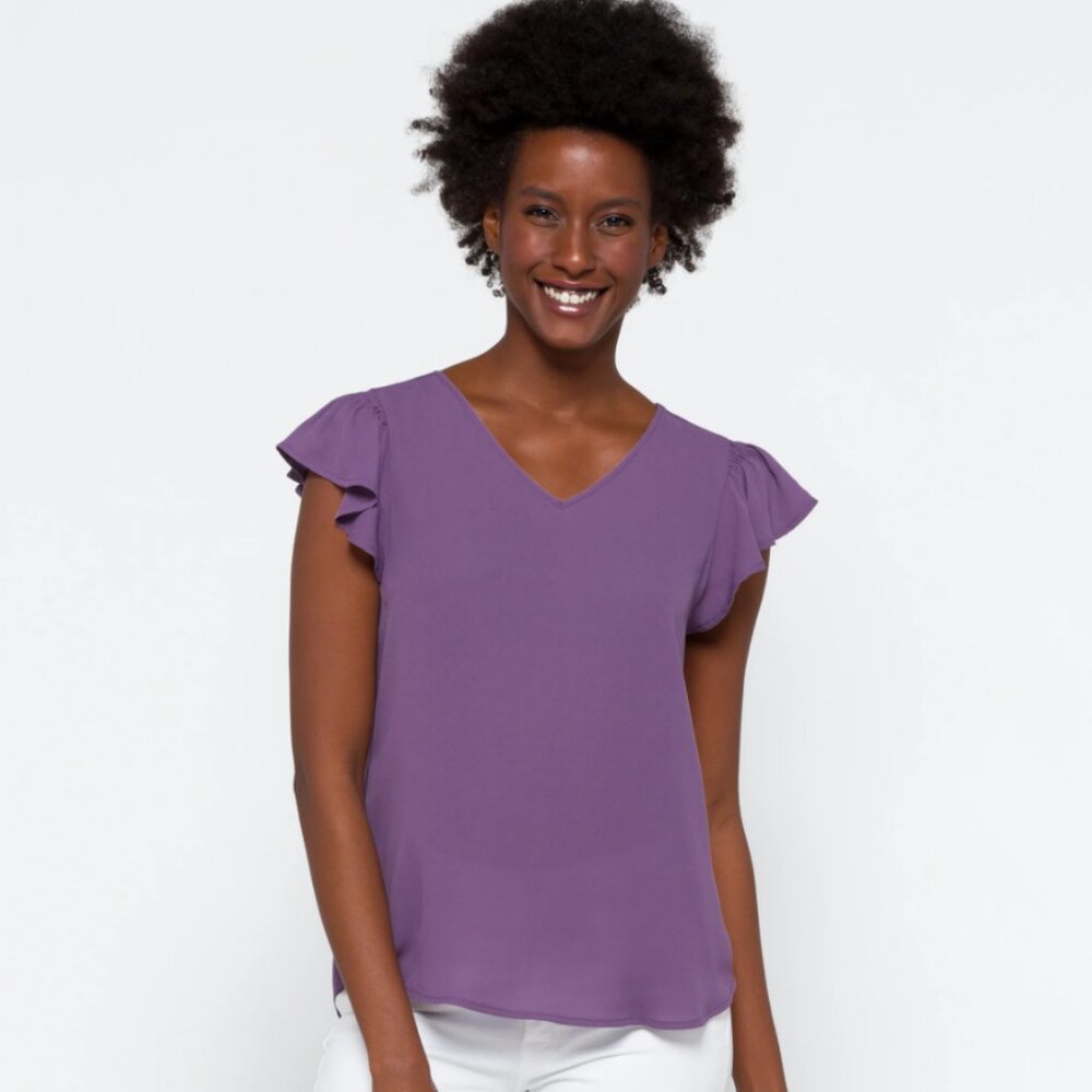 Papermoon - Emani Flutter Sleeve Mixed Material Blouse